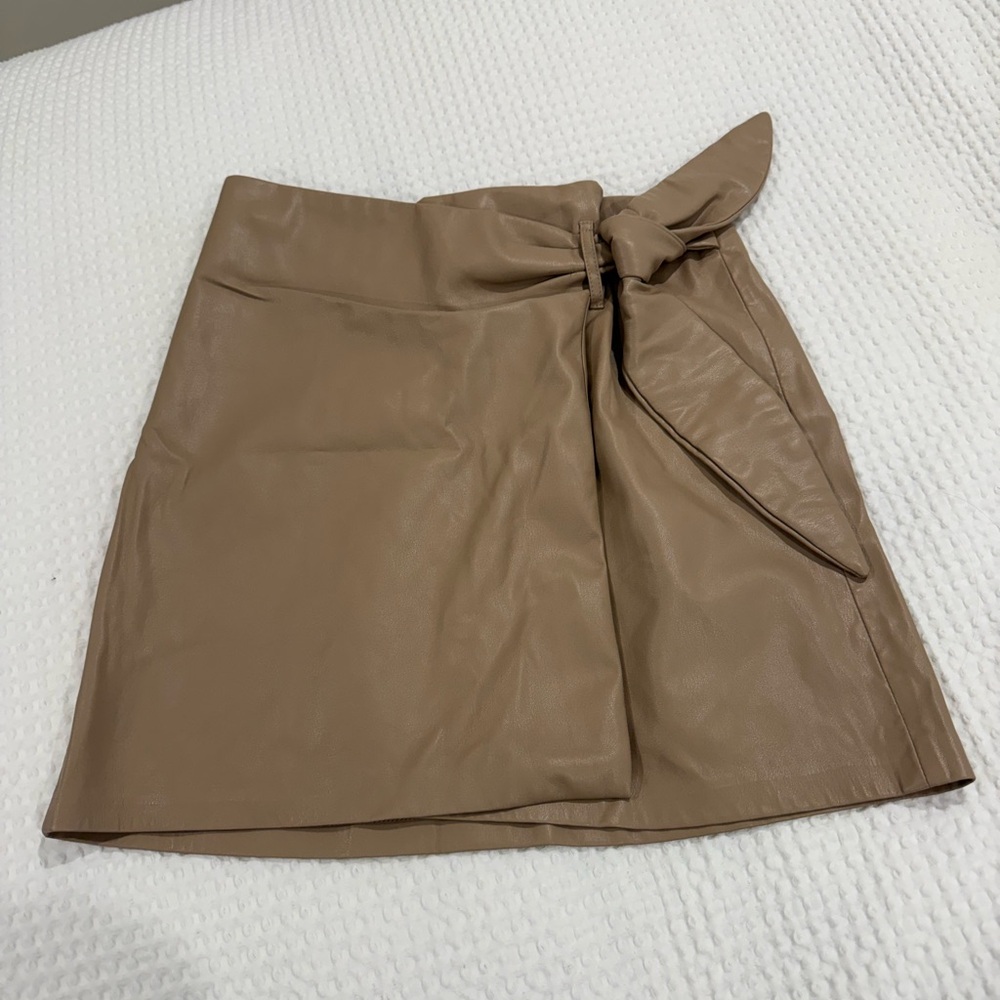 Jason Wu Tan Faux-Leather Mini Skirt with Side Tie
